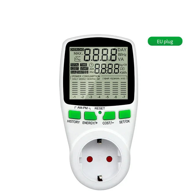 AC220V Digital Power Meter – Energy Usage Monitor with Multi-Plug Support