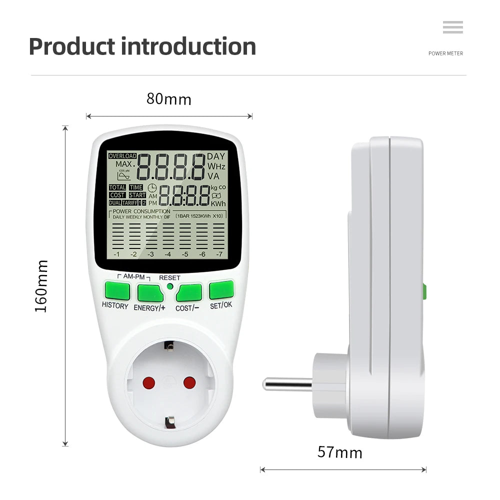 AC220V Digital Power Meter – Energy Usage Monitor with Multi-Plug Support