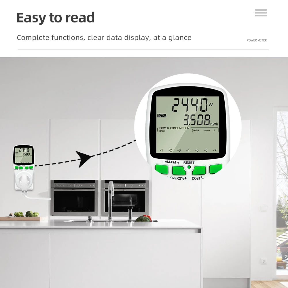 AC220V Digital Power Meter – Energy Usage Monitor with Multi-Plug Support