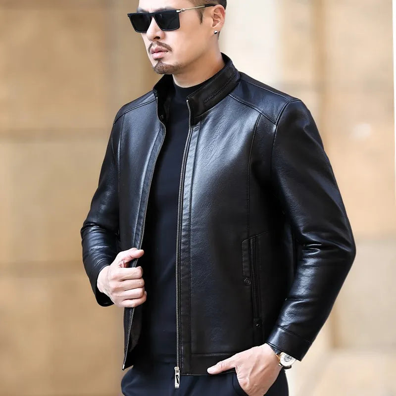 Natural Leather Jacket Men's Stand-up Collar