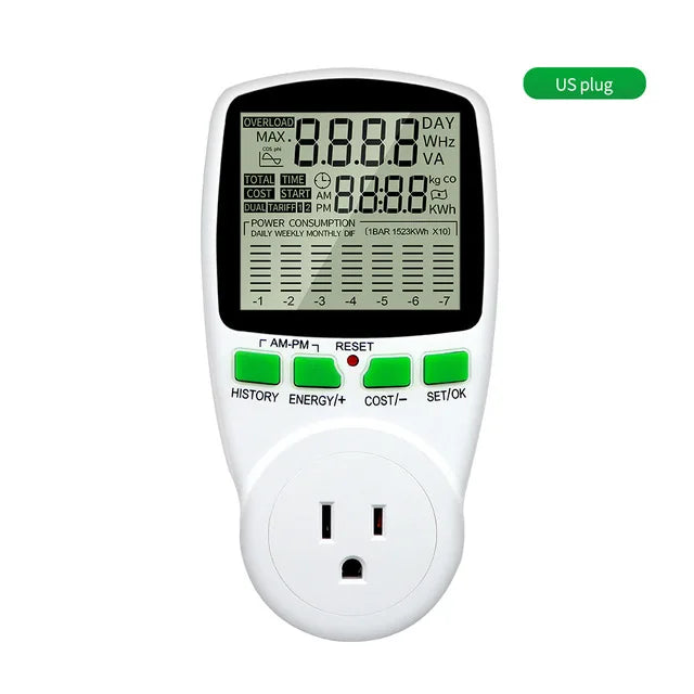 AC220V Digital Power Meter – Energy Usage Monitor with Multi-Plug Support