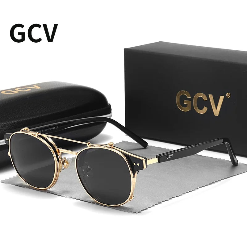 Gothic Steampunk Polarized Sunglasses with Double Layer Removable Lens