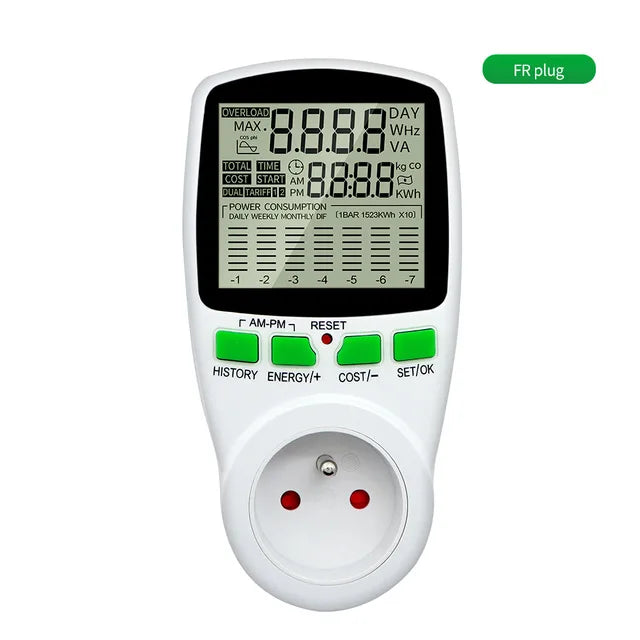 AC220V Digital Power Meter – Energy Usage Monitor with Multi-Plug Support