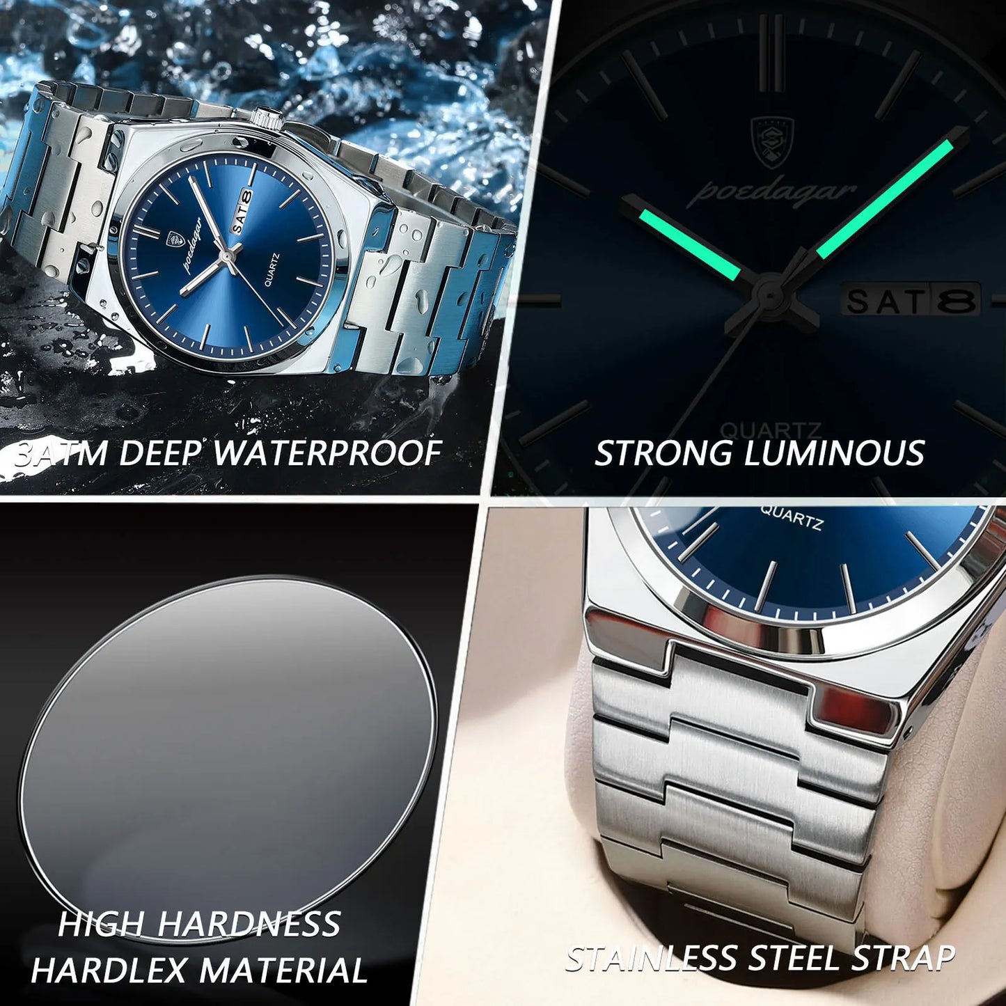 POEDAGAR Luxury Stainless Steel Waterproof Men’s Quartz Watch