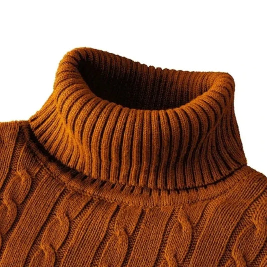 Men's Solid High Neck Knitted Sweater