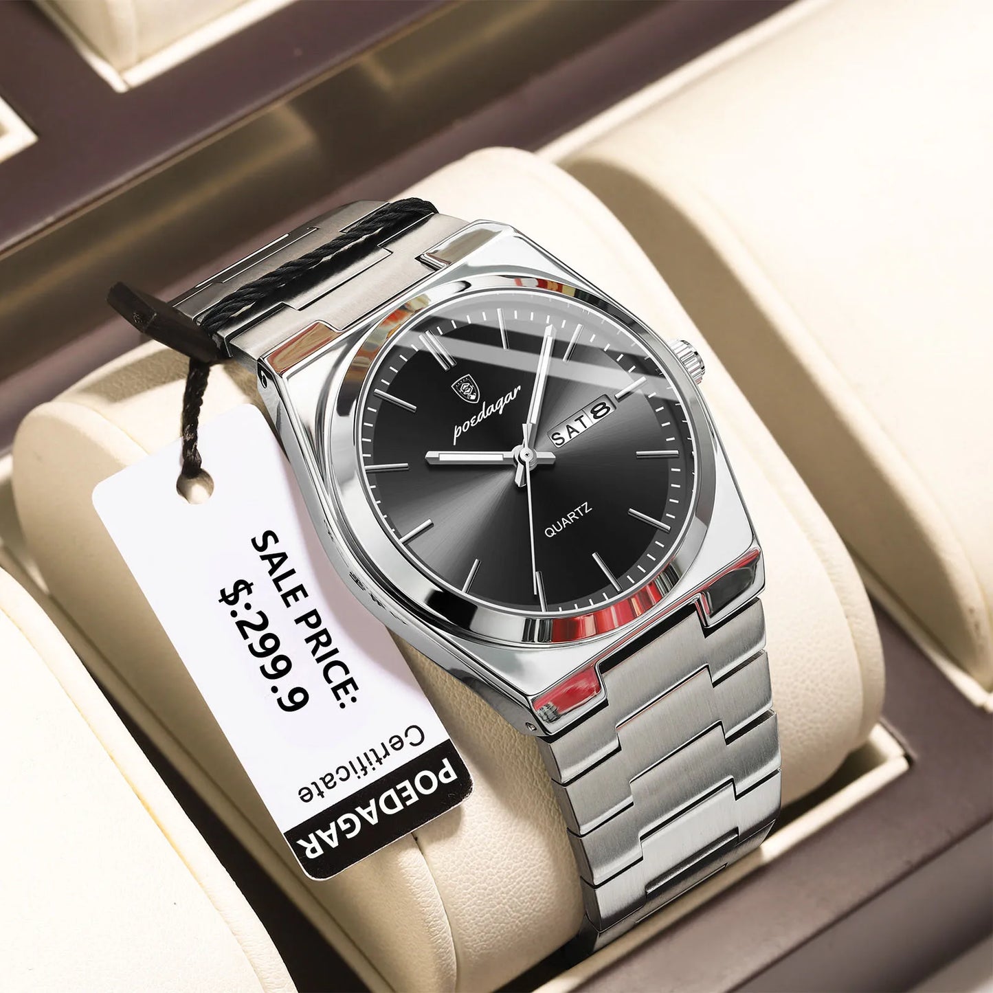 POEDAGAR Luxury Stainless Steel Waterproof Men’s Quartz Watch