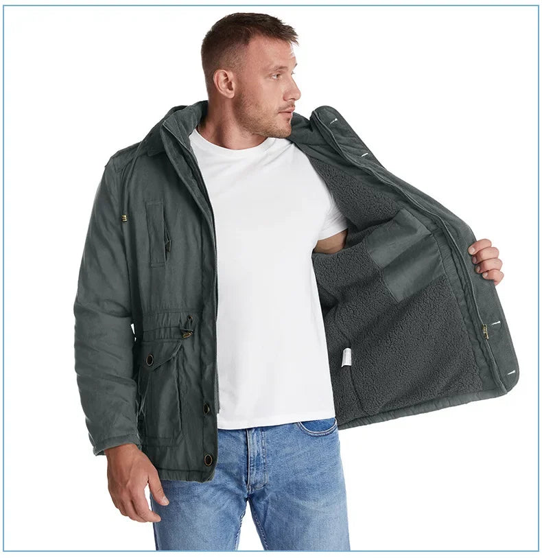 Thickened Multi-Pocket Mid-Length Casual Coat