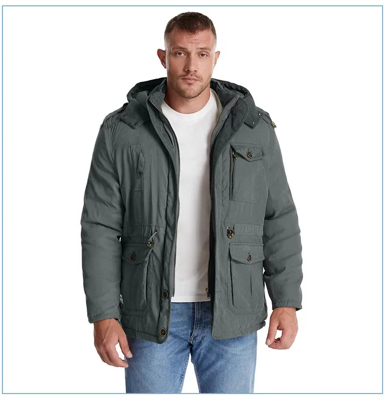 Thickened Multi-Pocket Mid-Length Casual Coat