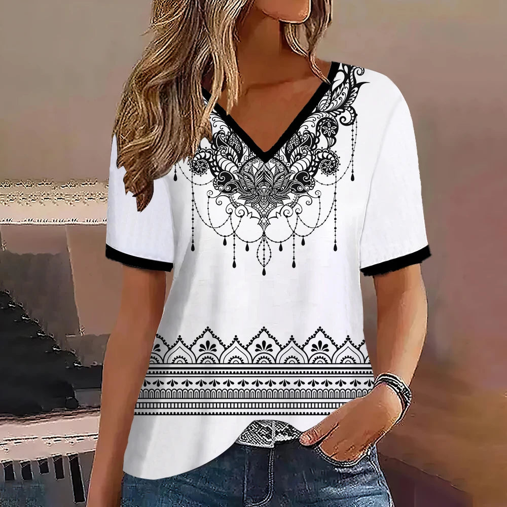 Women's Striped Gradient V-Neck Oversized T-Shirt