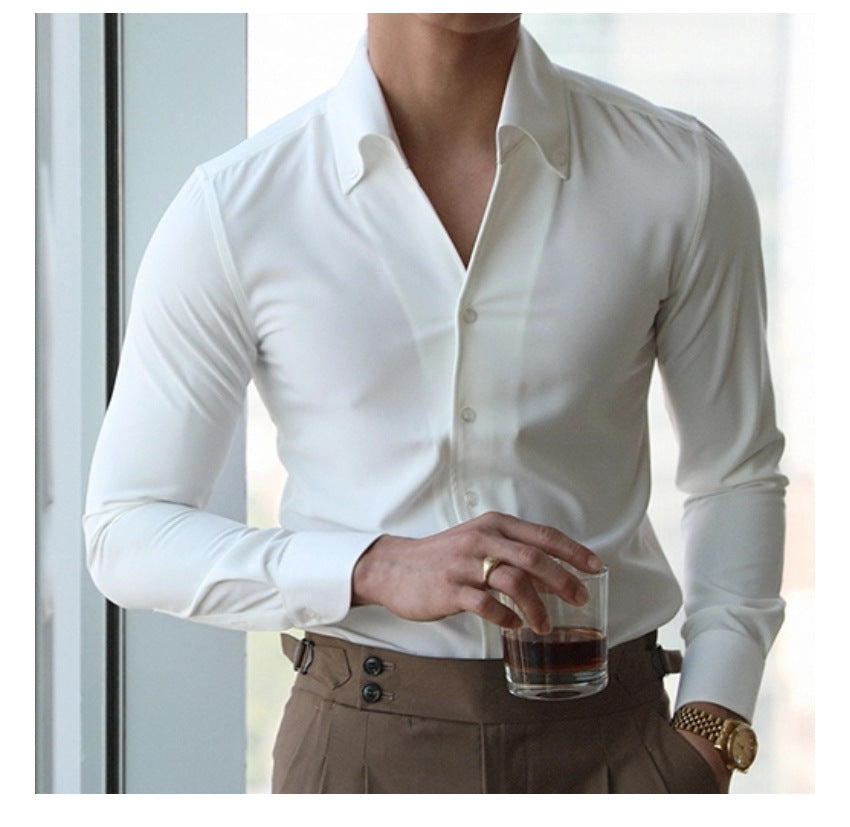 Men's Slim-Fit Italian Collar Shirt - Wrinkle-Free & Stylish
