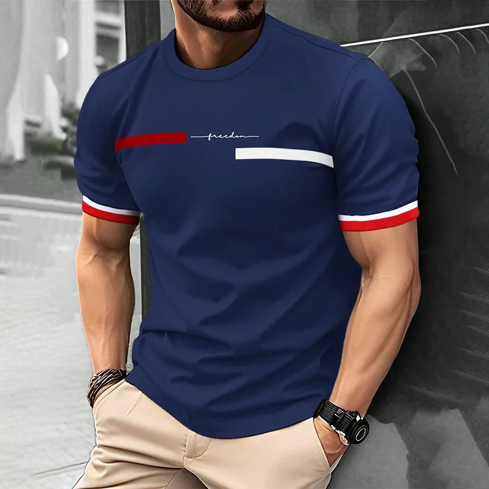3D Stripe Letter Print Men's Hip Hop T-Shirt