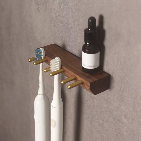 Wall Mounted Wood Toothbrush Holder Organizer with Toothpaste Storage Rack