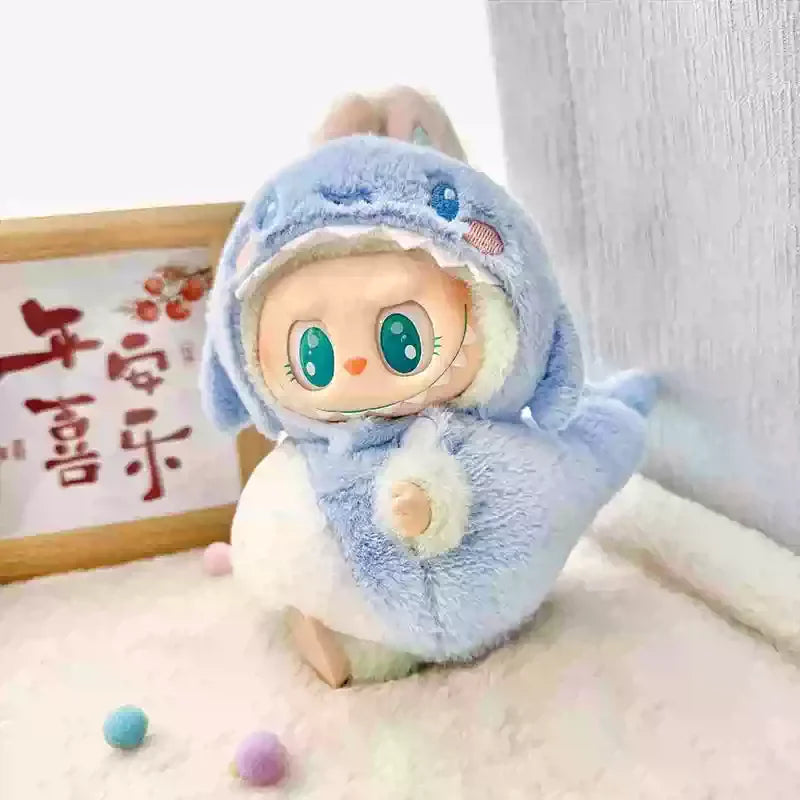 Labubu Dinosaur & Shark Plush Doll Set with Rubber Keychain