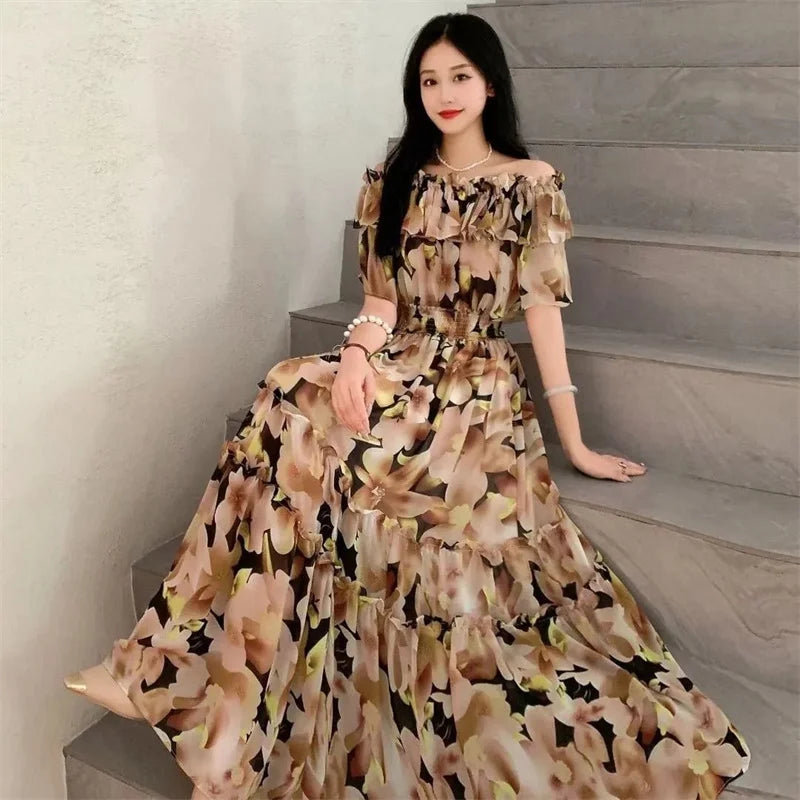 Women’s Floral Patchwork Ruffle Maxi Dress
