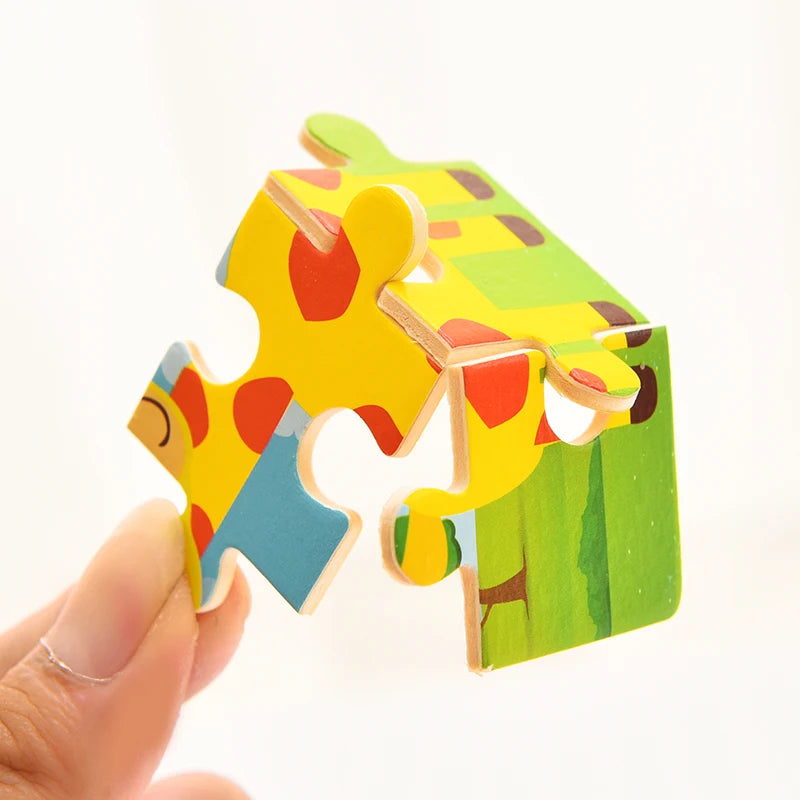 Baby Wooden Montessori Puzzle - 3D Cartoon Animal Puzzle