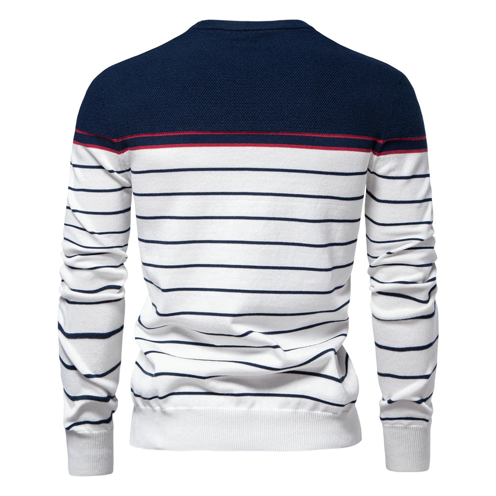 Striped Cotton O-Neck Pullover Sweater