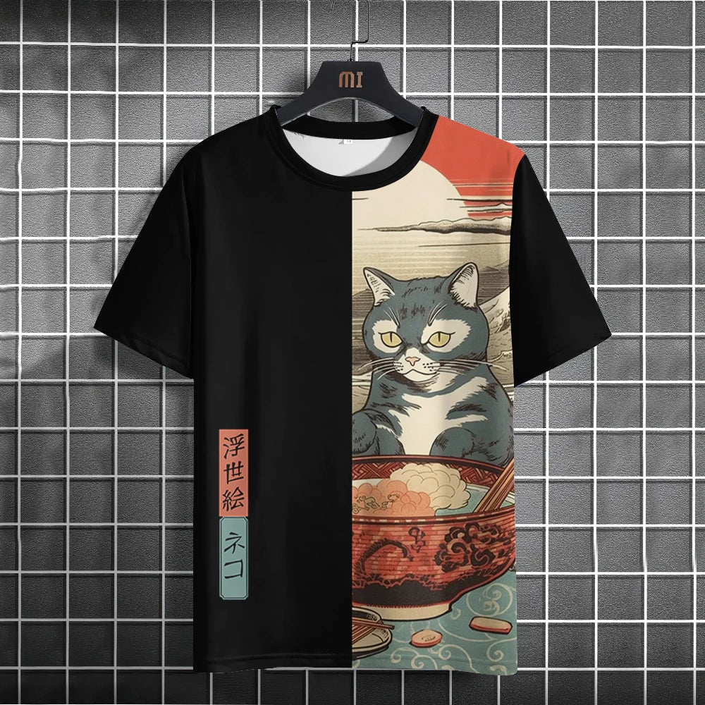 Unisex Japanese Samurai Cat 3D Printed T-shirt