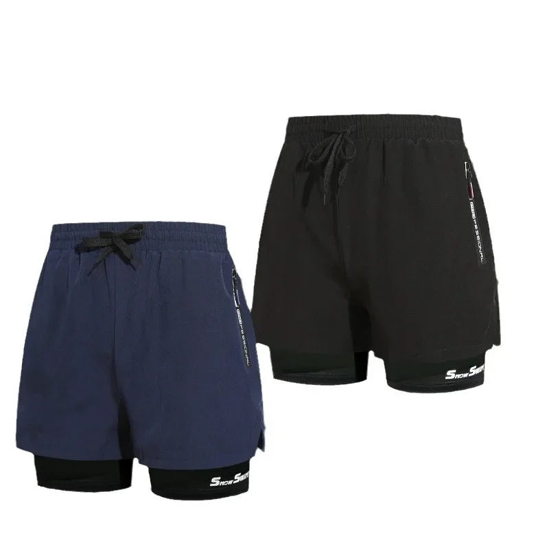 Men’s Quick-Dry Double-Layer Swim Trunks Beach Shorts for Swimming and Spa