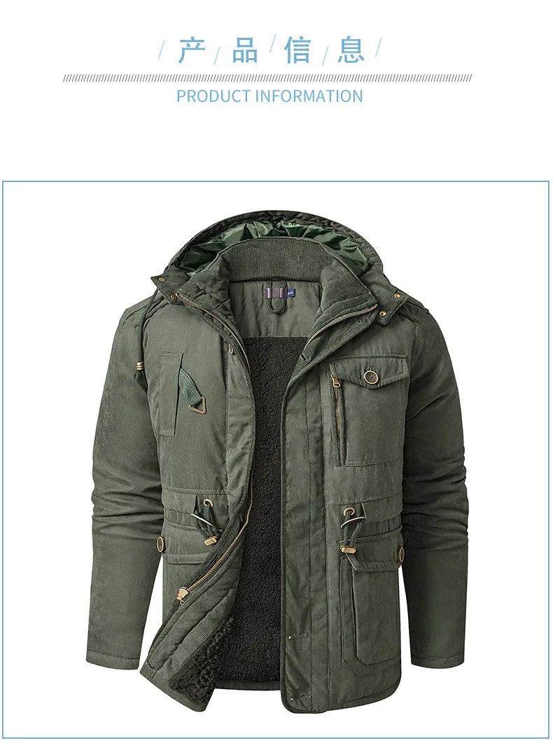 Thickened Multi-Pocket Mid-Length Casual Coat