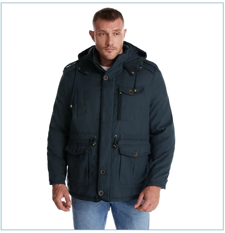 Thickened Multi-Pocket Mid-Length Casual Coat