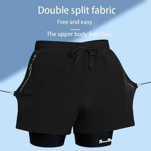 Men’s Quick-Dry Double-Layer Swim Trunks Beach Shorts for Swimming and Spa