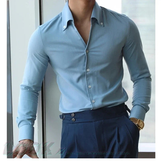 Men's Slim-Fit Italian Collar Shirt - Wrinkle-Free & Stylish