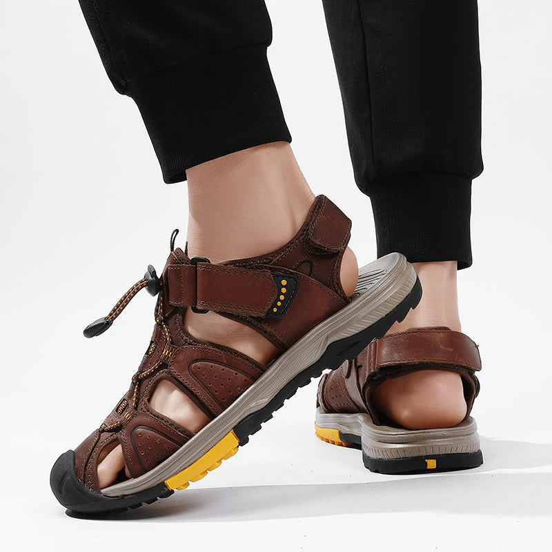 Men's Large Size Leather Beach Sandals – Non-Slip & Breathable