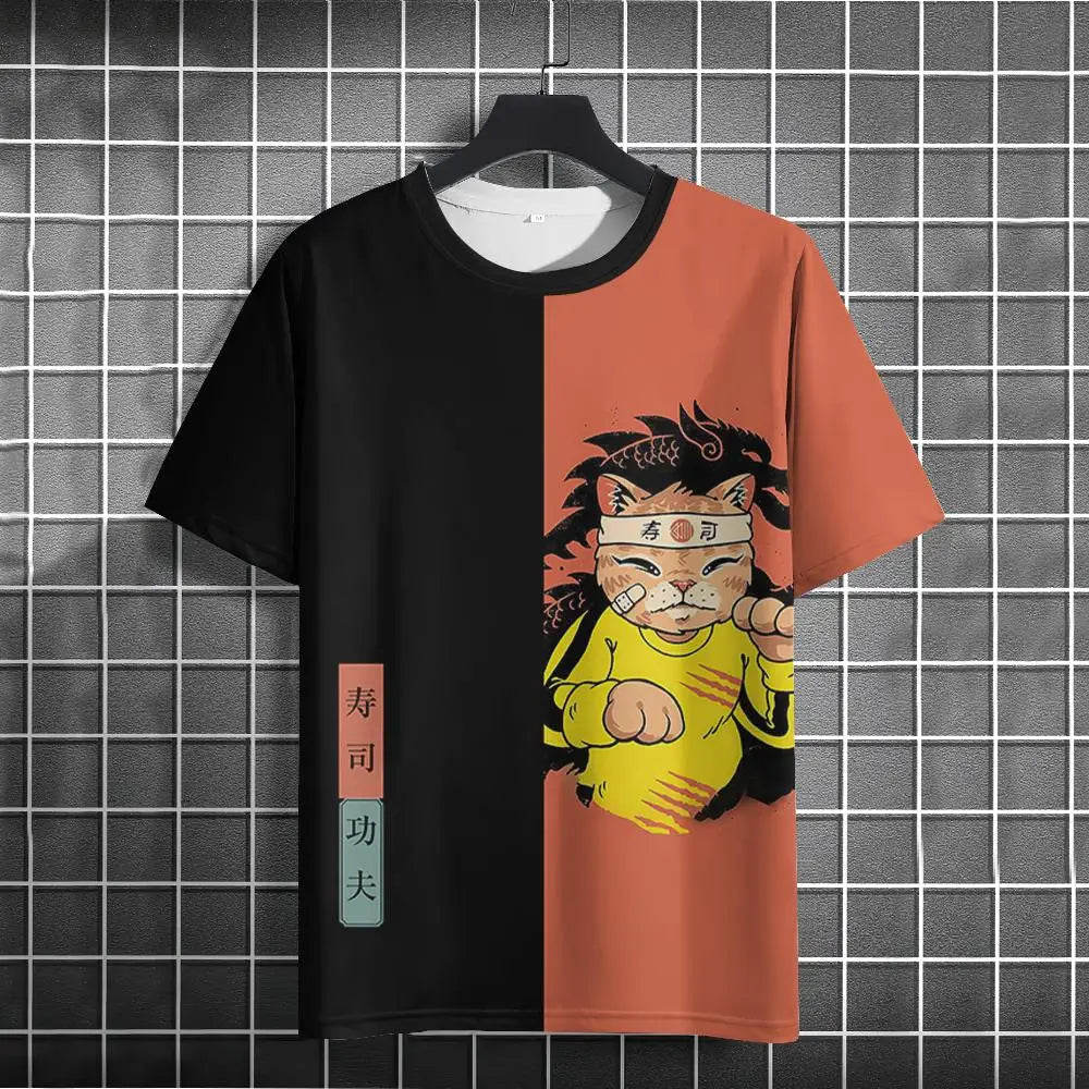 Unisex Japanese Samurai Cat 3D Printed T-shirt