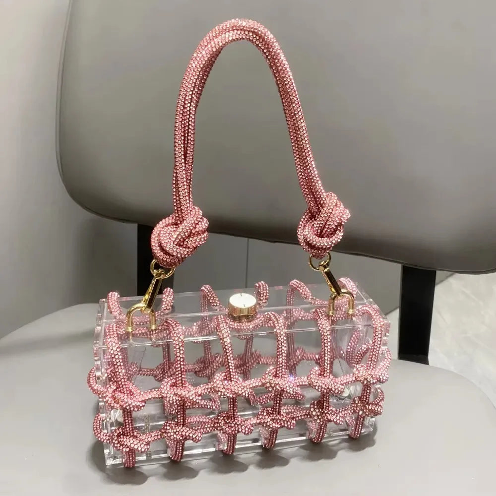 Silver Crystal Rhinestone Evening Bag for Women – Luxury Handmade Clutch