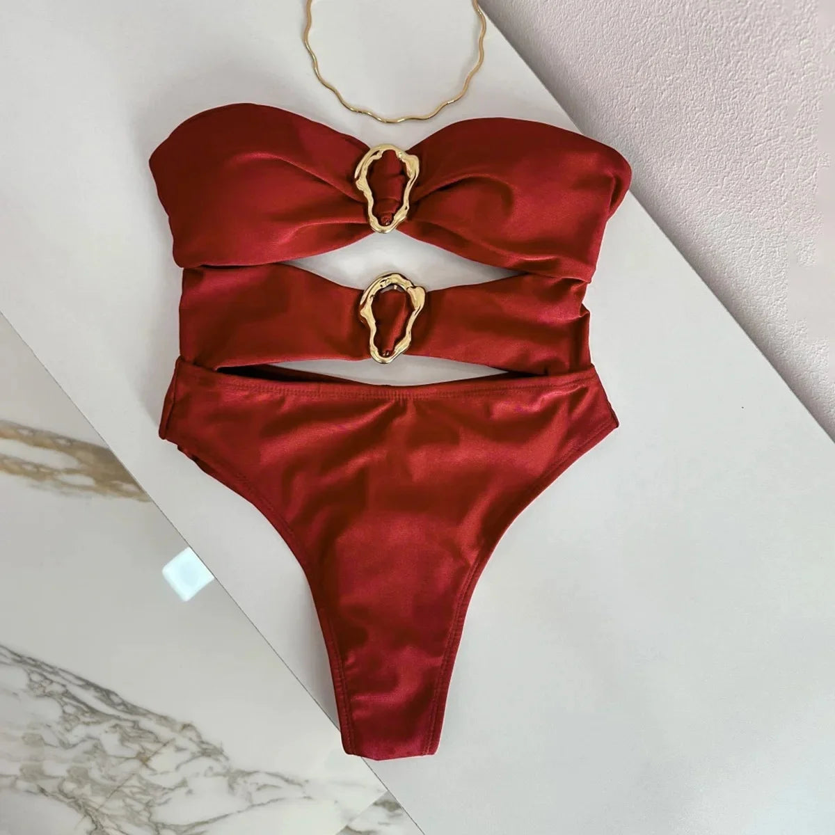 Sexy One Piece Swimsuit for Women with Metal Rings Cut Out Design