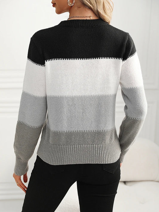Women’s Knitted Contrast Color Pullover Sweater