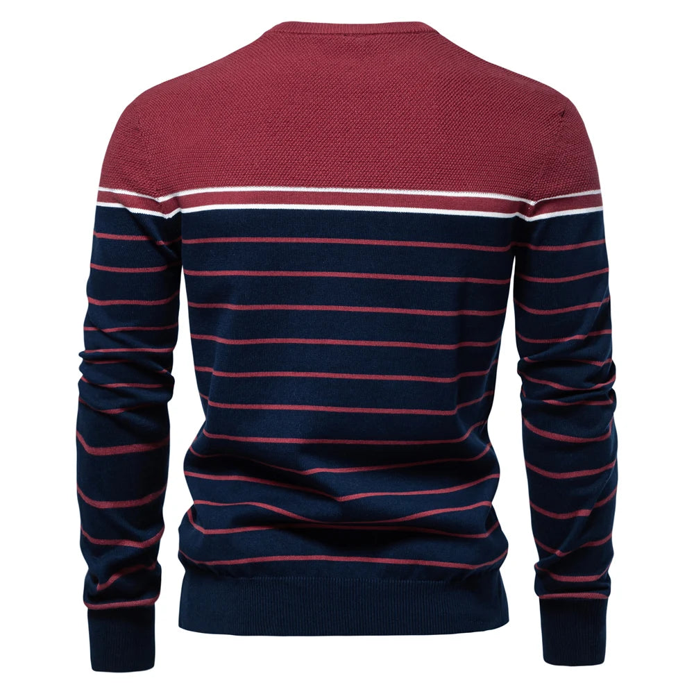 Striped Cotton O-Neck Pullover Sweater
