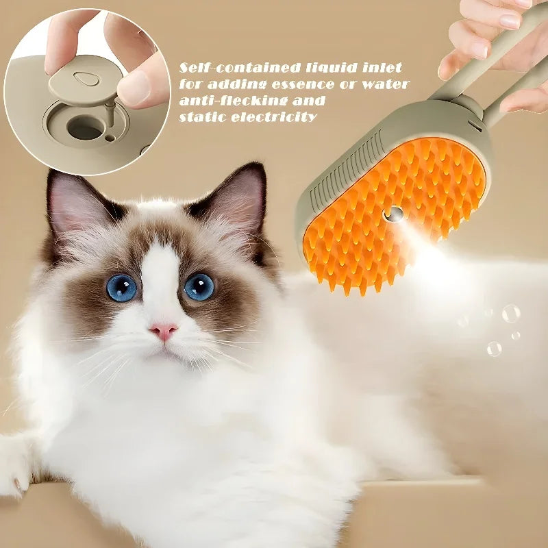 3-in-1 Electric Pet Grooming Brush with Steamy Spray & Hair Removal
