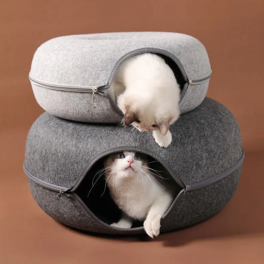 Cozy Donut Cat Bed & Interactive Tunnel - Indoor Pet Toy
