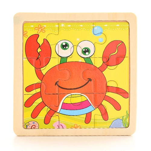 Baby Wooden Montessori Puzzle - 3D Cartoon Animal Puzzle