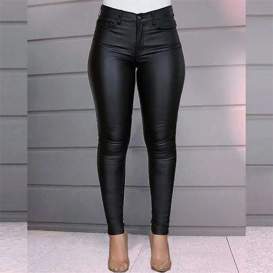Solid Color PU Leather Pants for Women