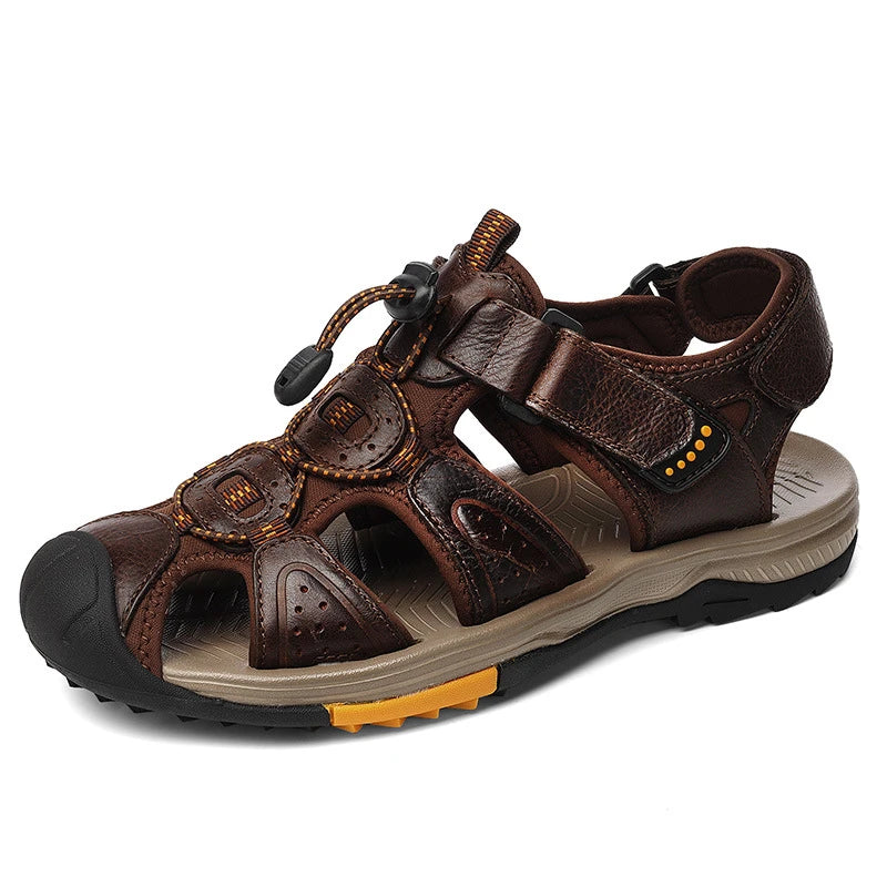 Men's Large Size Leather Beach Sandals – Non-Slip & Breathable