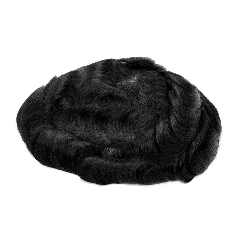 Topunique Full Swiss Lace Men’s Toupee – 90% Light to Medium Light Density
