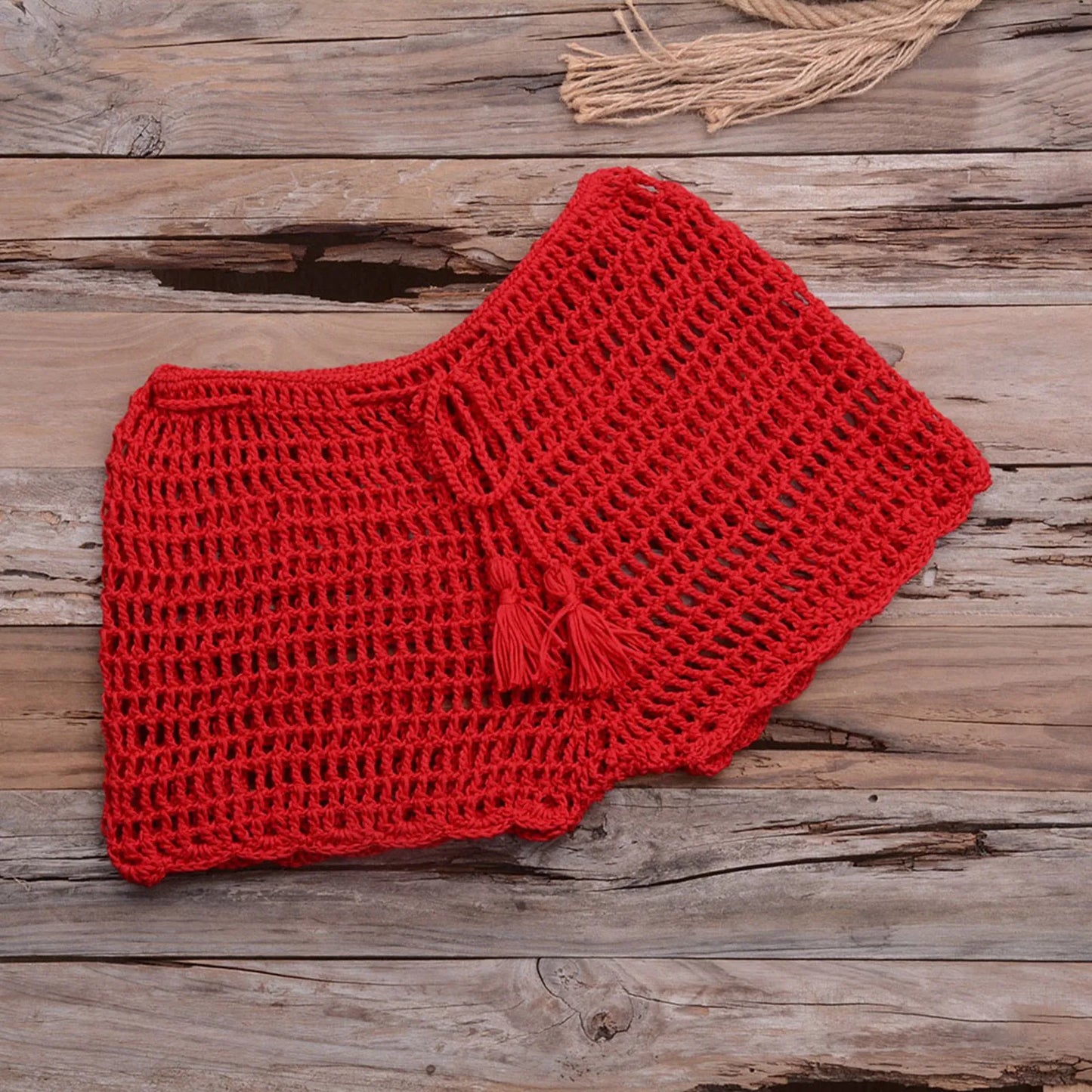 Women’s Crochet Knit Swim Shorts Hollow Out Beachwear with Drawstring