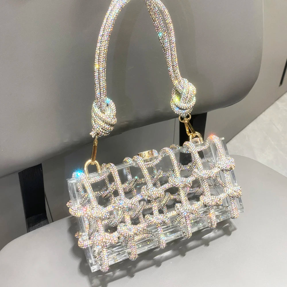 Silver Crystal Rhinestone Evening Bag for Women – Luxury Handmade Clutch