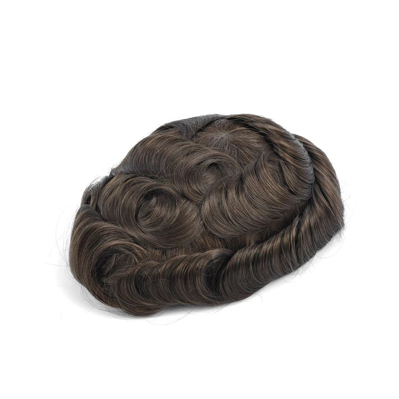 Topunique Full Swiss Lace Men’s Toupee – 90% Light to Medium Light Density