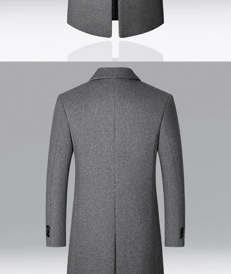 BROWON Men's Solid Color Woolen Trench Coat