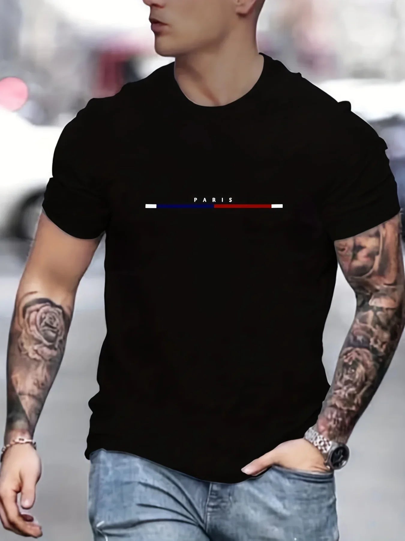 Men's 100% Cotton Paris Short Sleeve T-shirt – Loose Fit Casual Top