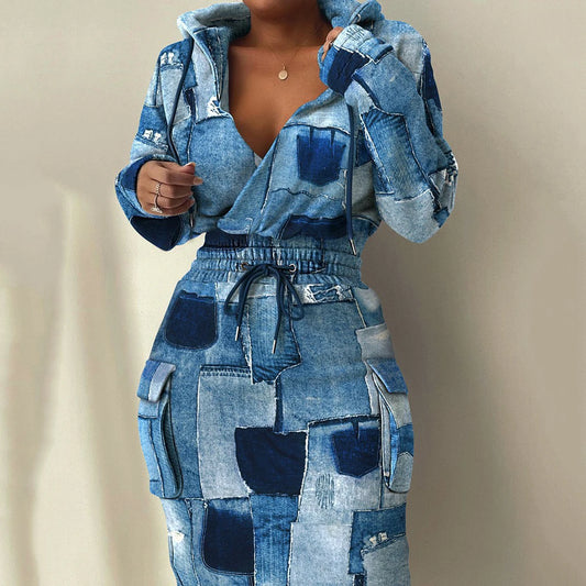 Plaid Hooded Drawstring Sweatshirt Dress – Autumn/Winter