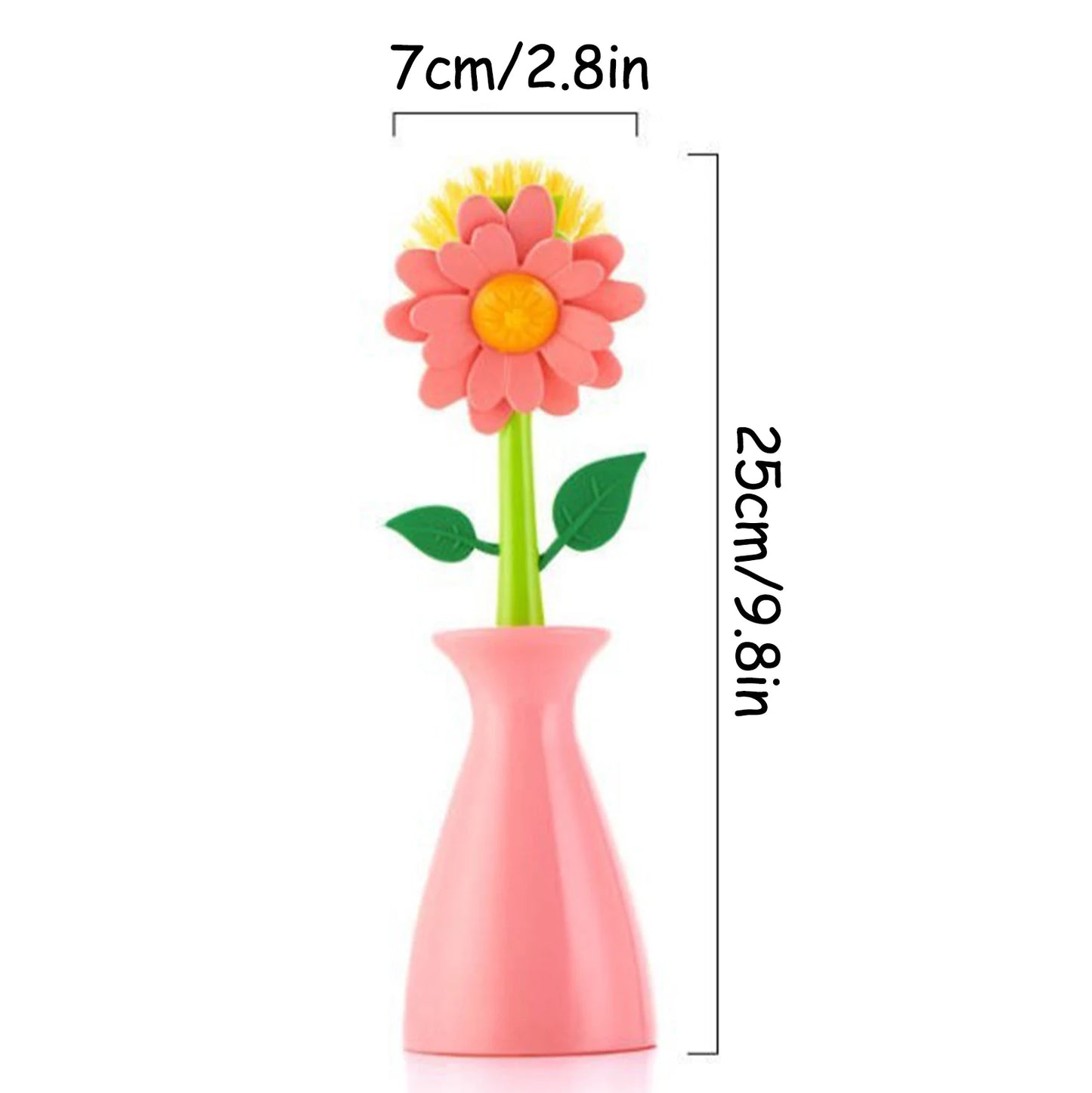 Flower Shape Kitchen Pot Cleaning Brush with Handle and Holder