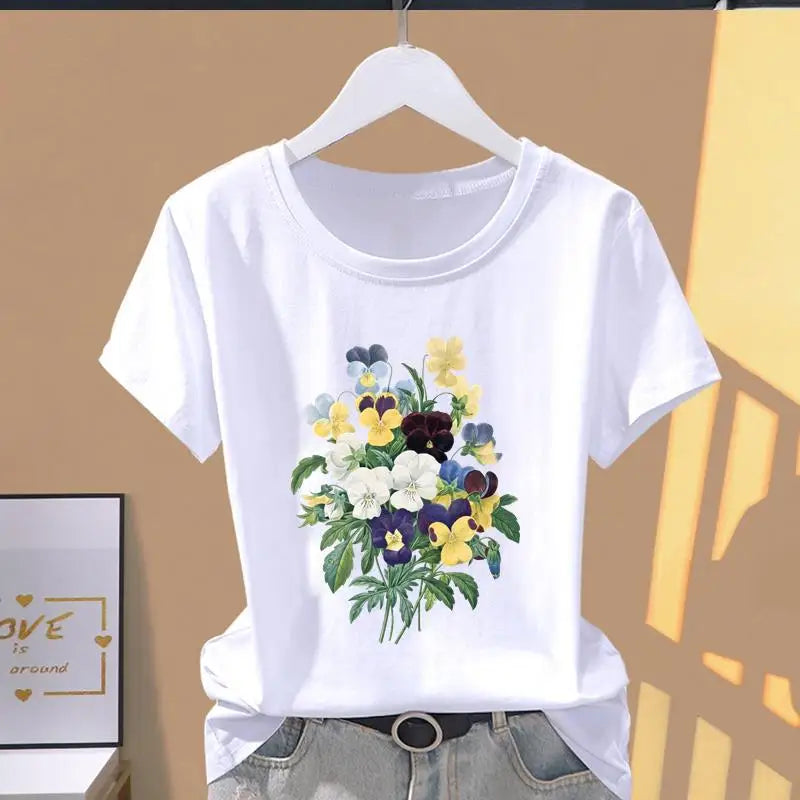 Floral Print Oversized Short-Sleeve T-Shirt for Women
