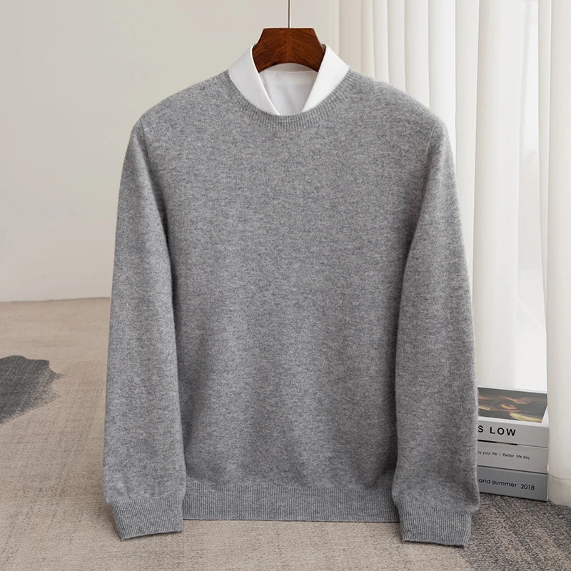 Pure Wool Men's Slim-Fit Round Neck O-Neck Cashmere Sweater