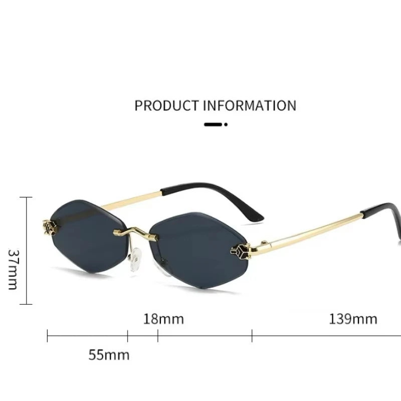 Frameless Diamond Cut Leopard Sunglasses UV400 Small Frame for Women