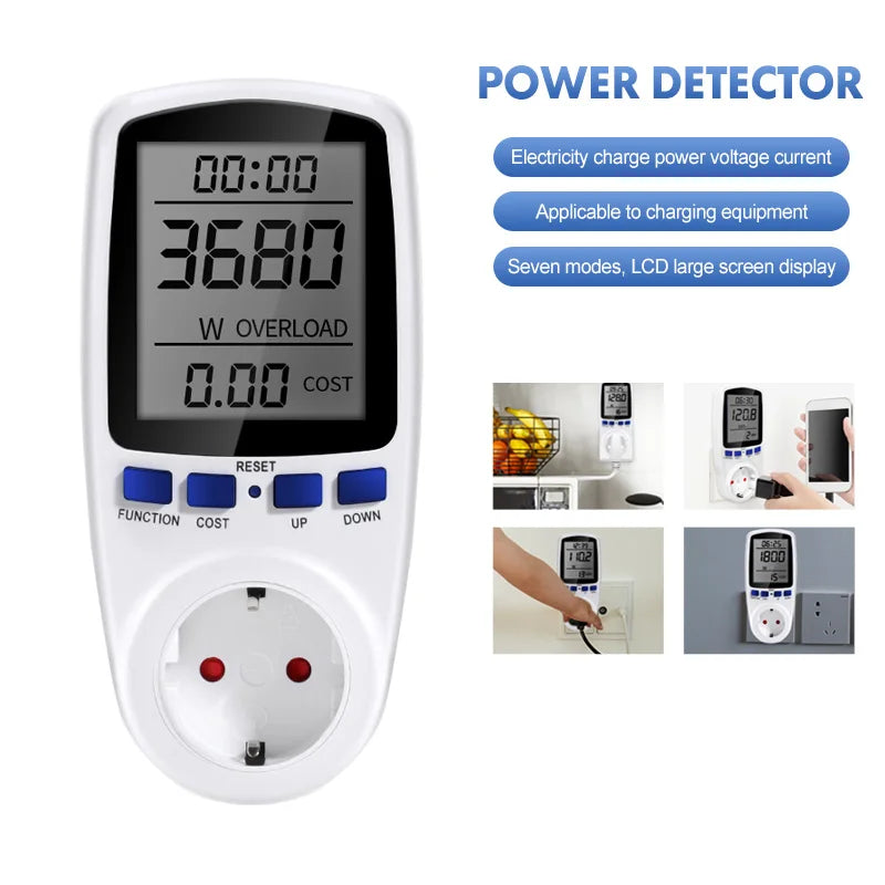 Digital Voltage & Power Meter – Energy Consumption Monitor with Multi-Plug Support