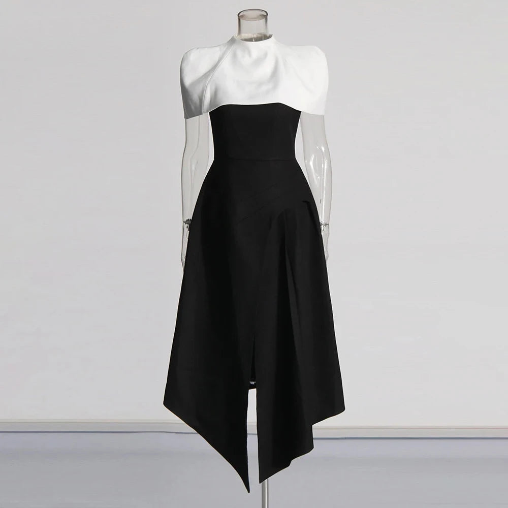 Women's Elegant Sleeveless Pleated Evening Maxi Dress – Colorblock